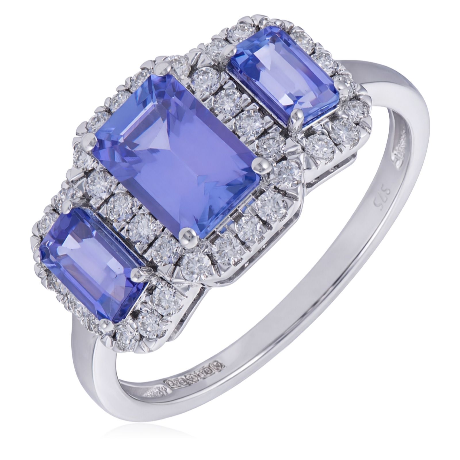 1.52ct AA Tanzanite Octagon Cut & 0.34ct Diamond Trilogy Ring