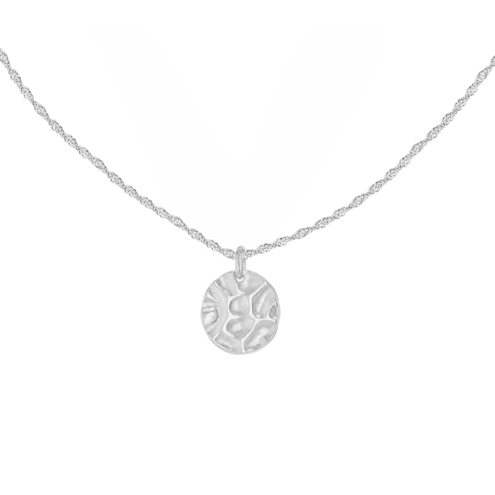 Faith & Brown Italian Crafted Curb Chain and Textured Pendant Necklace