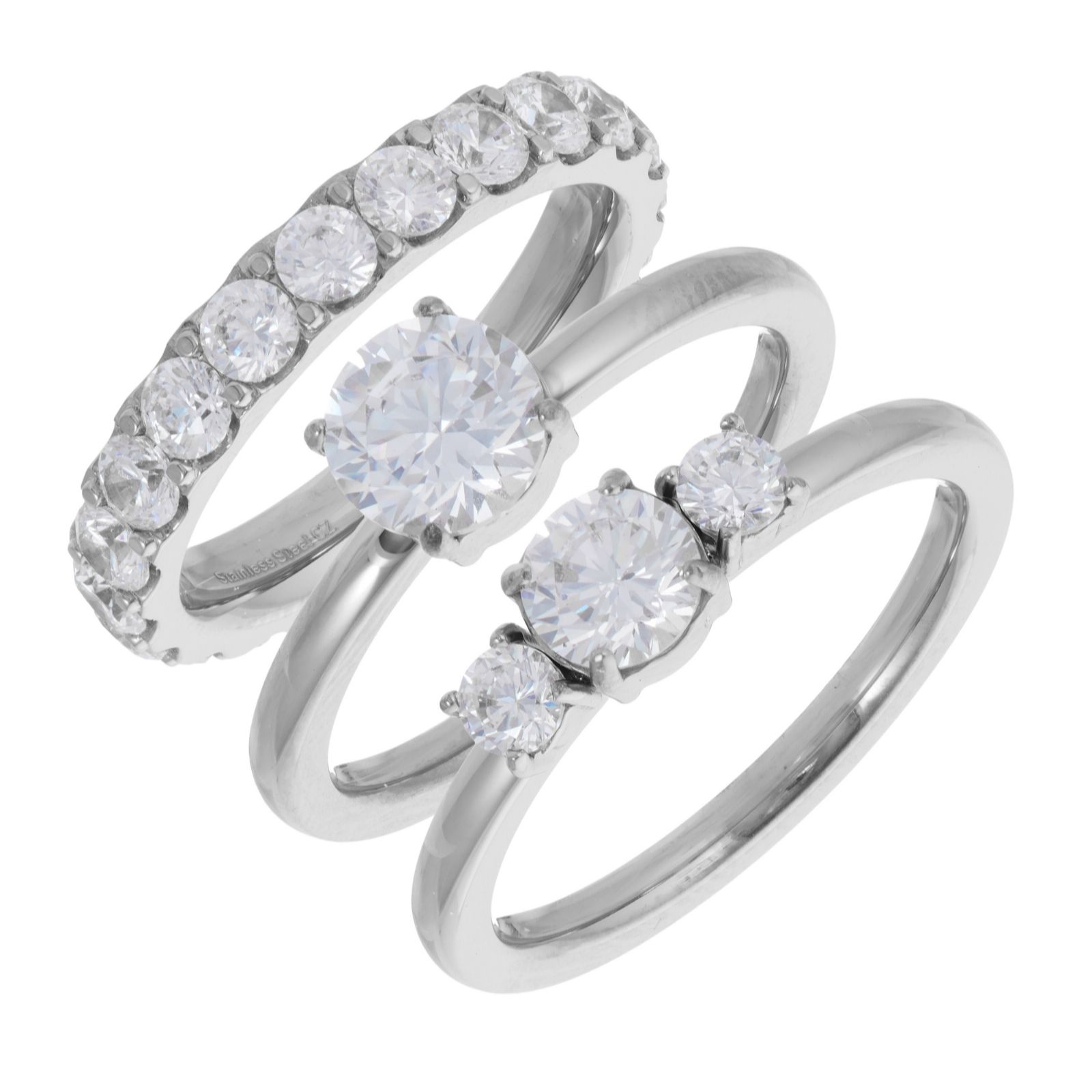 Steel by Diamonique Friendship Set of 3 Rings Stainless Steel
