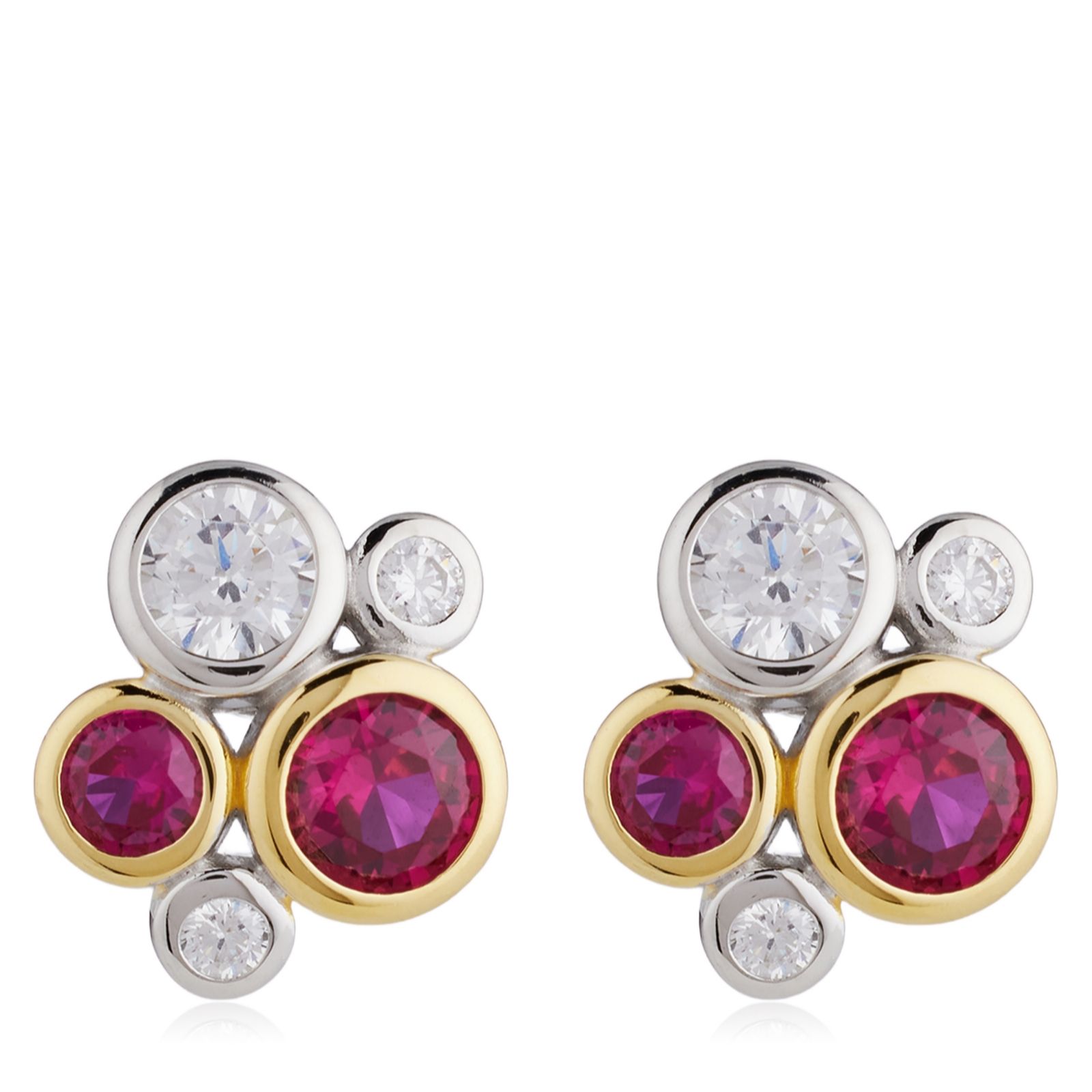 Diamonique 1.5ct Ruby Bubble Stud Earrings Sterling Silver