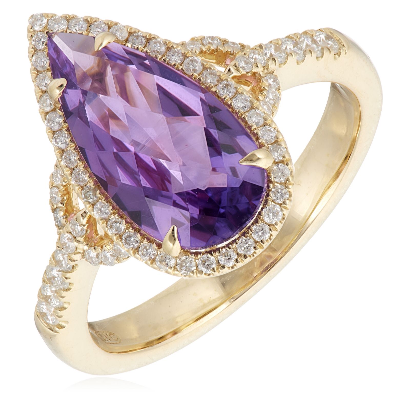 Oisha 2.25ct Pear Cut Amethyst and 0.29ct Diamond Ring 9ct Gold
