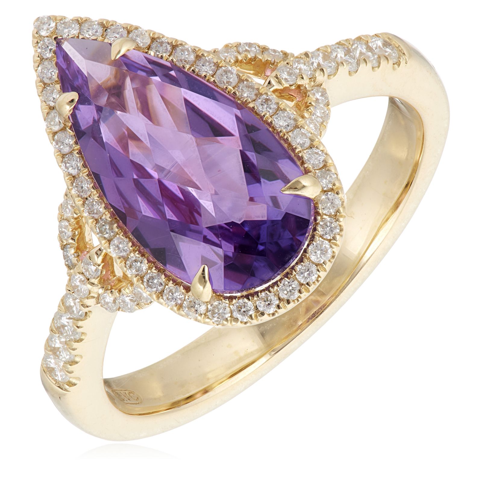Oisha 2.25ct Pear Cut Amethyst and 0.29ct Diamond Ring 9ct Gold