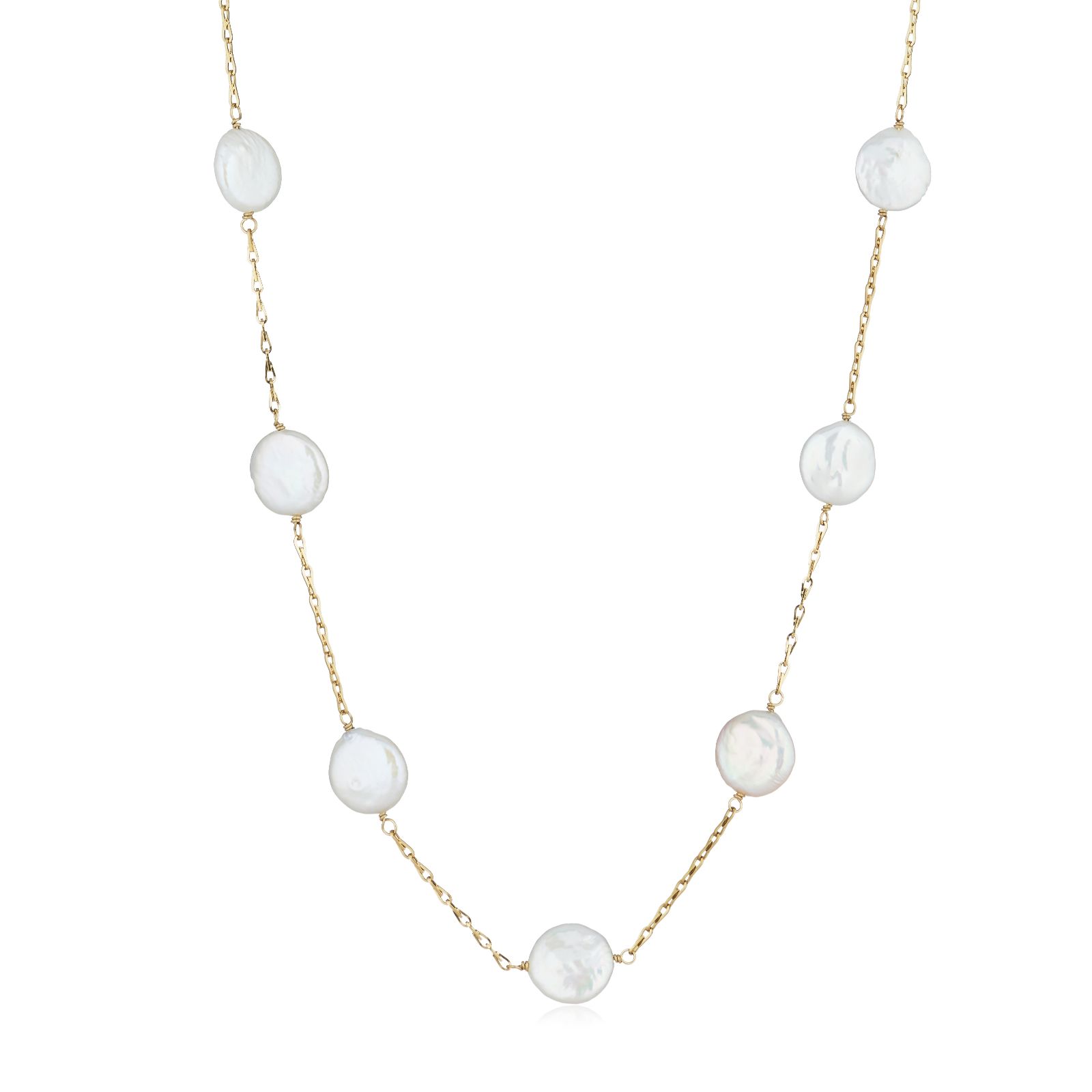 Lara Pearl 12mm Coin Pearl & Chain Necklace Stainless Steel