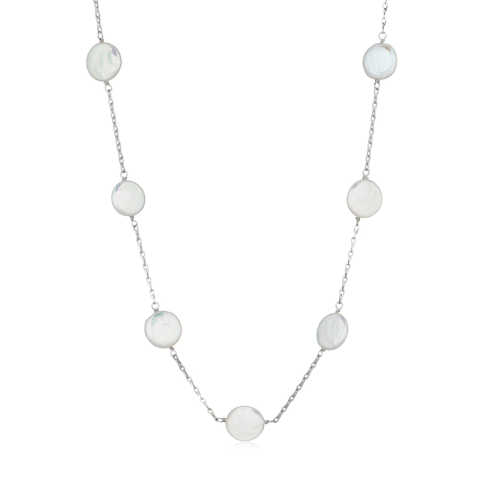 Lara Pearl 12mm Coin Pearl & Chain Necklace Stainless Steel