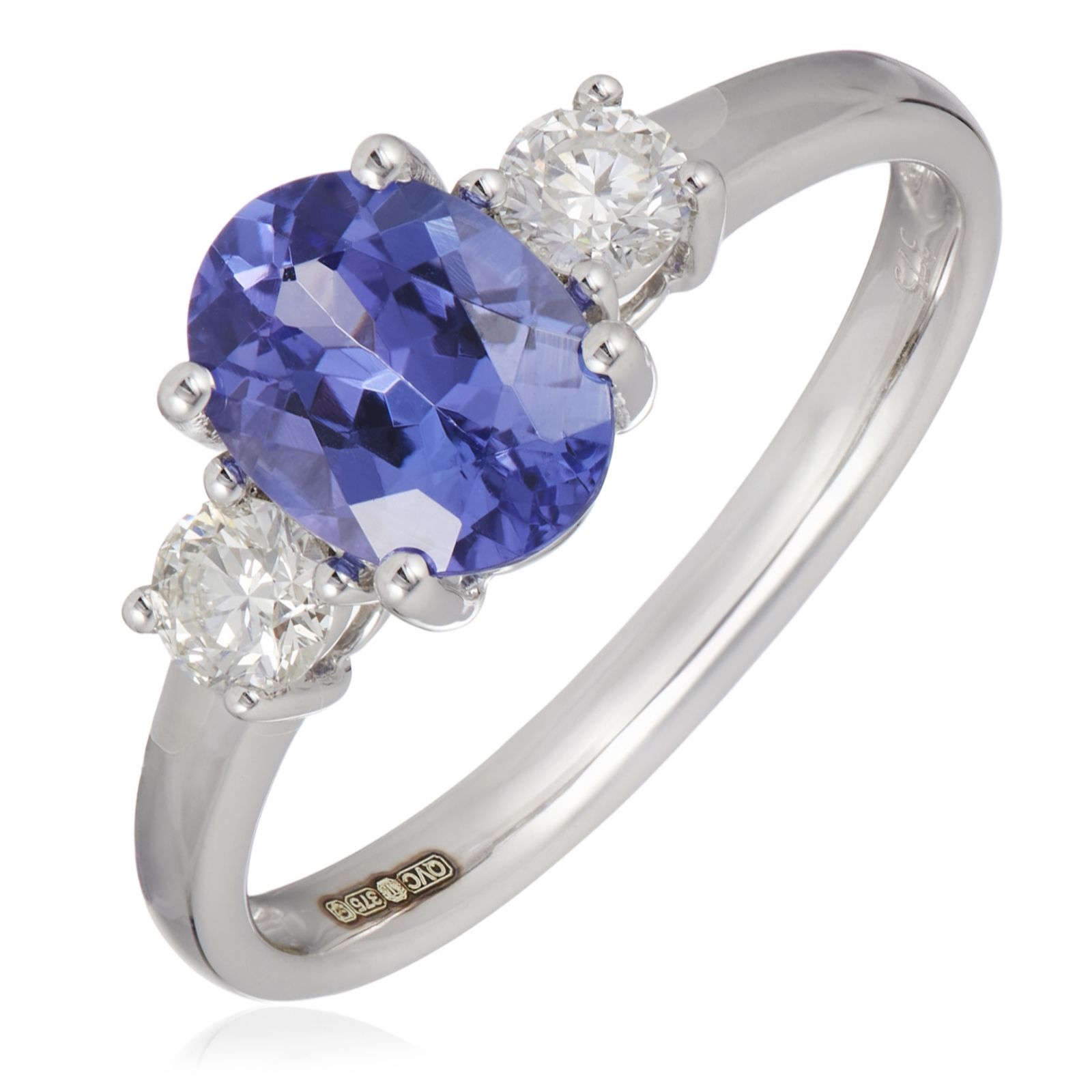 1.25ct AA Oval Tanzanite & 0.30ct Diamond Trilogy Ring 9ct Gold