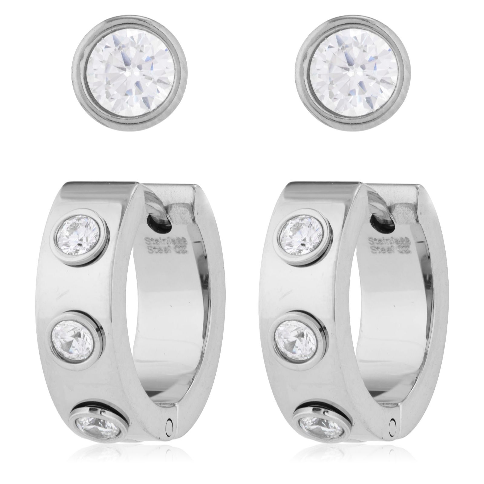 Steel by Diamonique Set of 2 Earrings Set