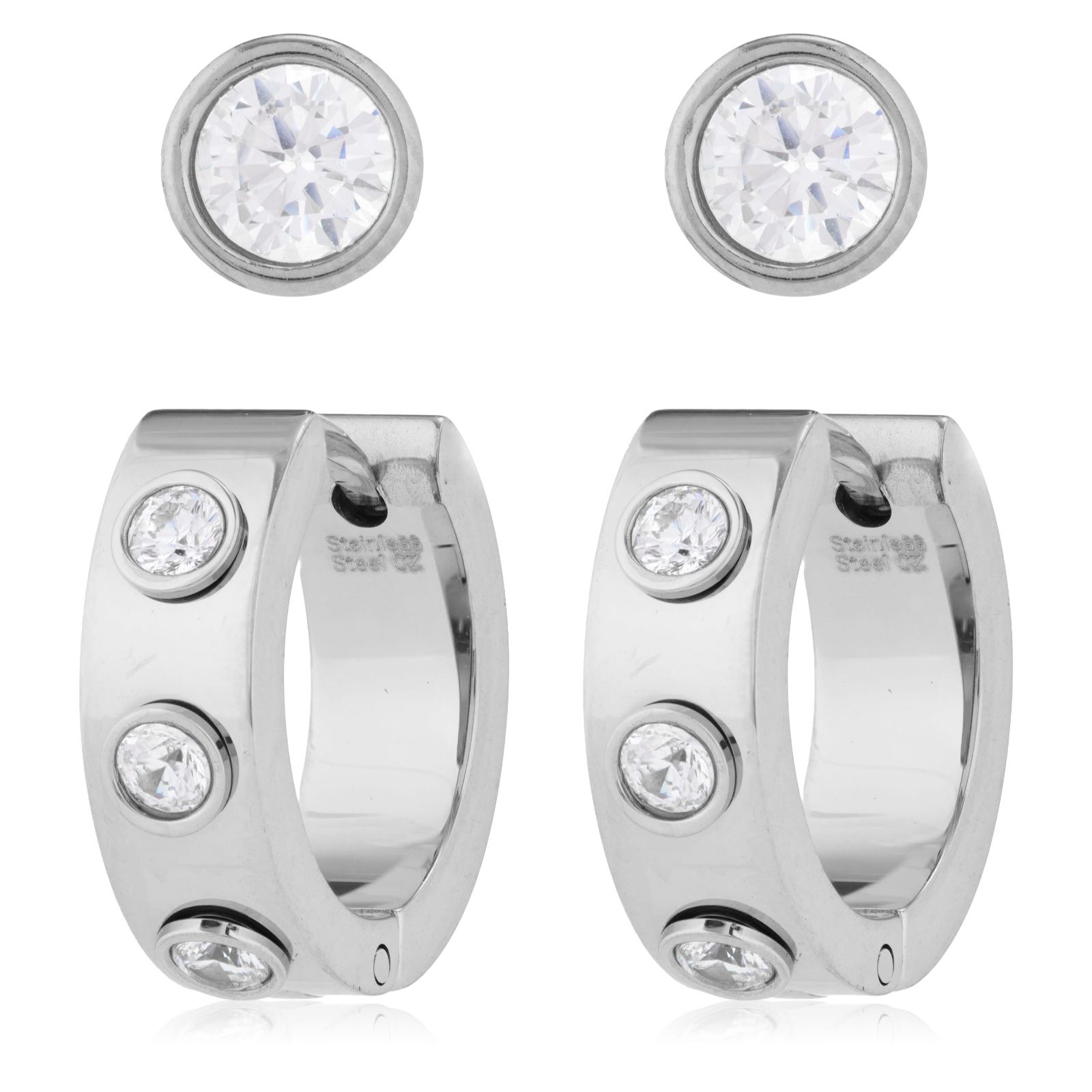 Steel by Diamonique Set of 2 Earrings Set