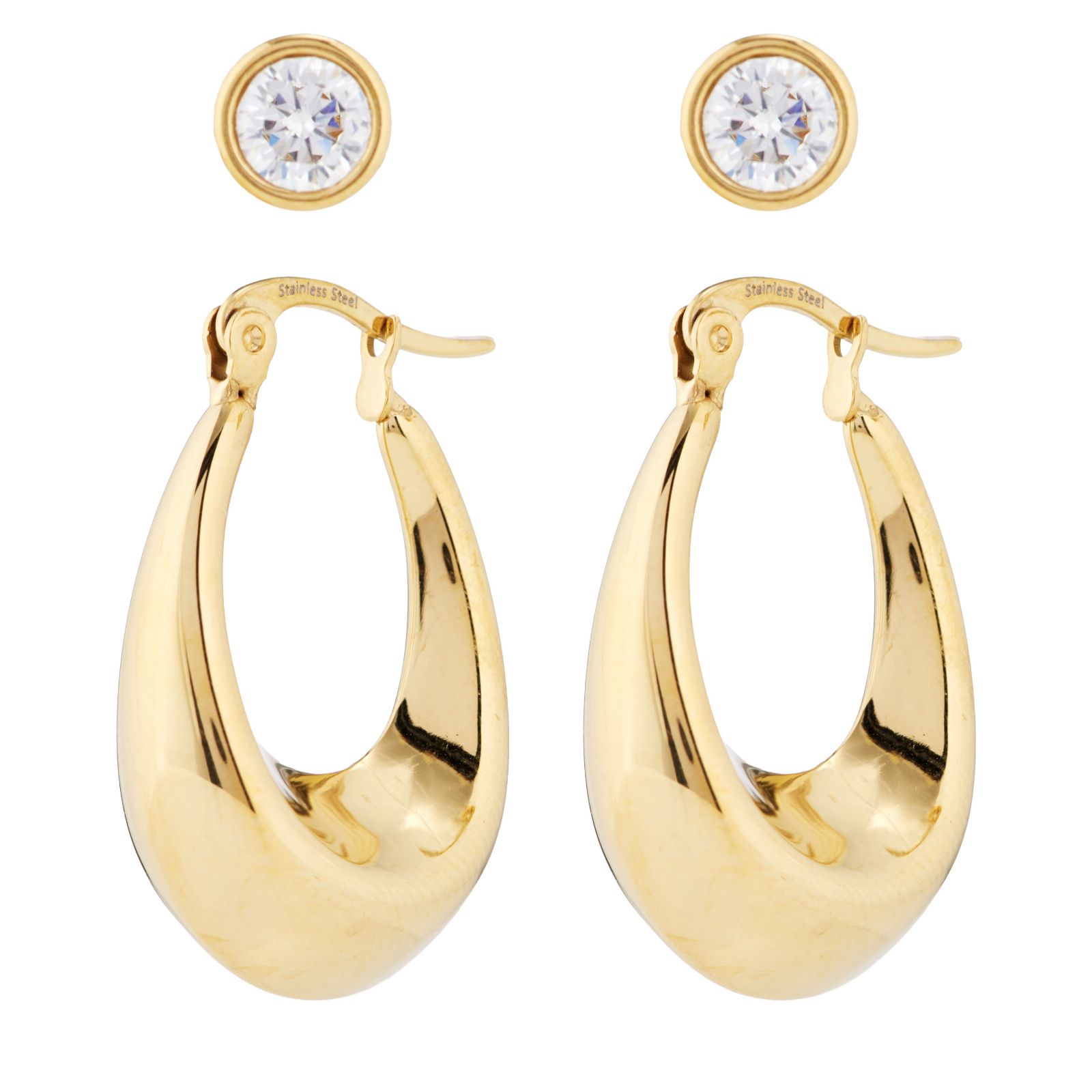 Steel by Diamonique Set of 2 Earrings Set