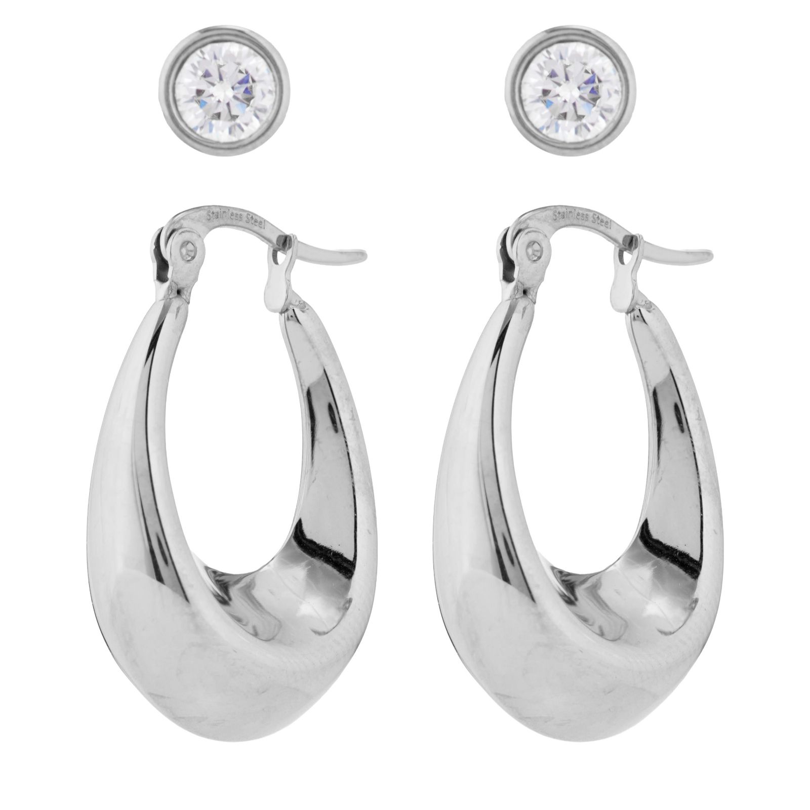 Steel by Diamonique Set of 2 Earrings Set