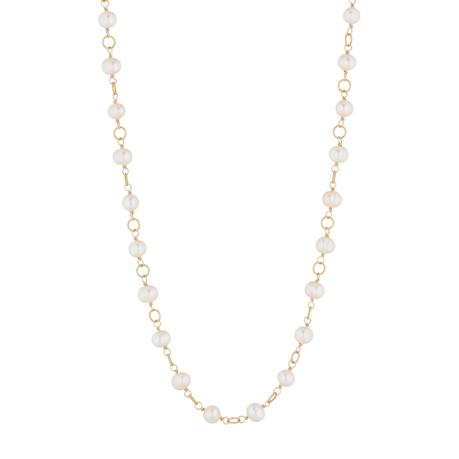 Lara Pearl 6-7mm Ringed Potato Pearl and Chain 61cm Necklace Stainless Steel