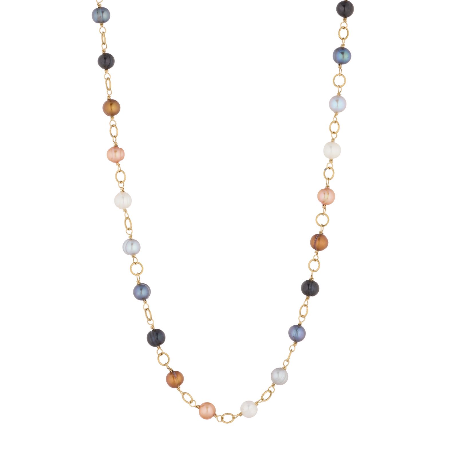 Lara Pearl 7-8mm Ringed Potato Pearl and Chain 61cm Necklace Stainless Steel