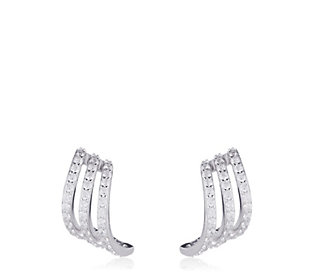 Diamonique 0.84ct tw 3 Row Wave Stud Earrings Sterling Silver