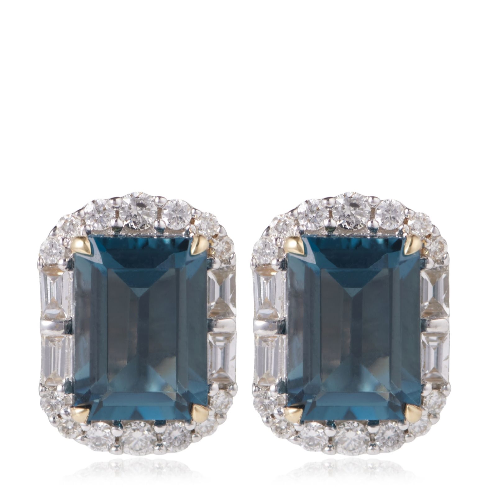 2.15ct London Blue Topaz and 0.25ct Daimond Stud Earrings 9ct Gold