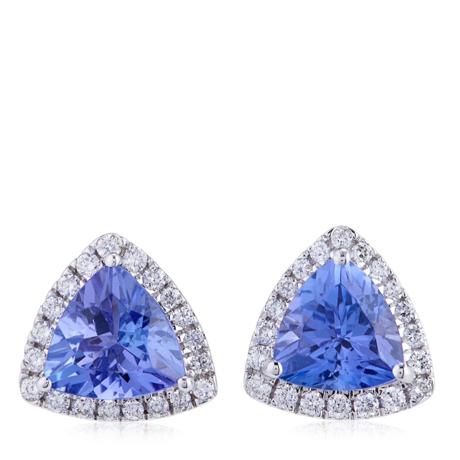 1ct Tanzanite AA Trillion Cut & 0.18ct Diamond Stud Earrings 9ct Gold