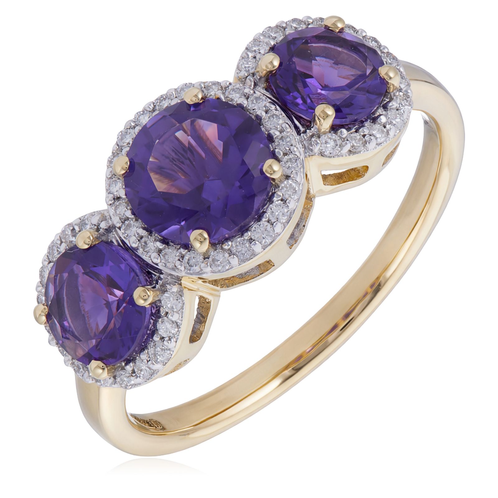 1.40ct Amethyst and 0.15ct Diamond Trilogy Ring 9ct Gold