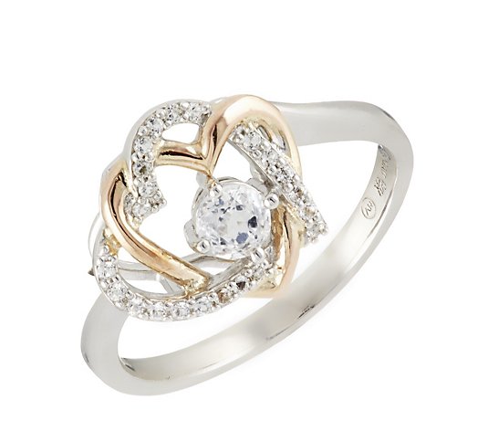 Clogau Always in my Heart White Topaz Ring Sterling Silver & 9ct Gold