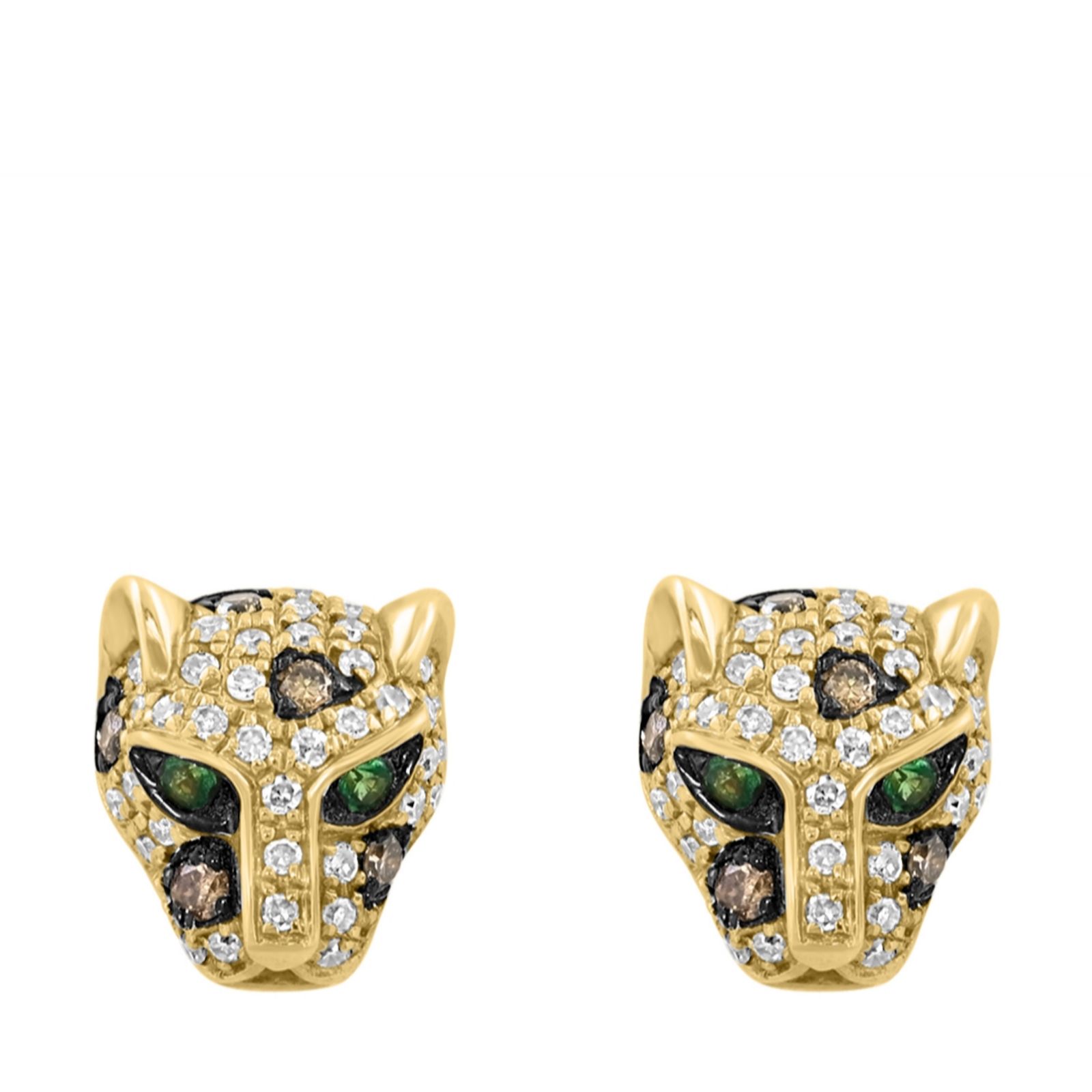 Effy Signature 0.33ct Pave Diamond & 0.04ct Tsavorite Stud Earrings 14ct Gold