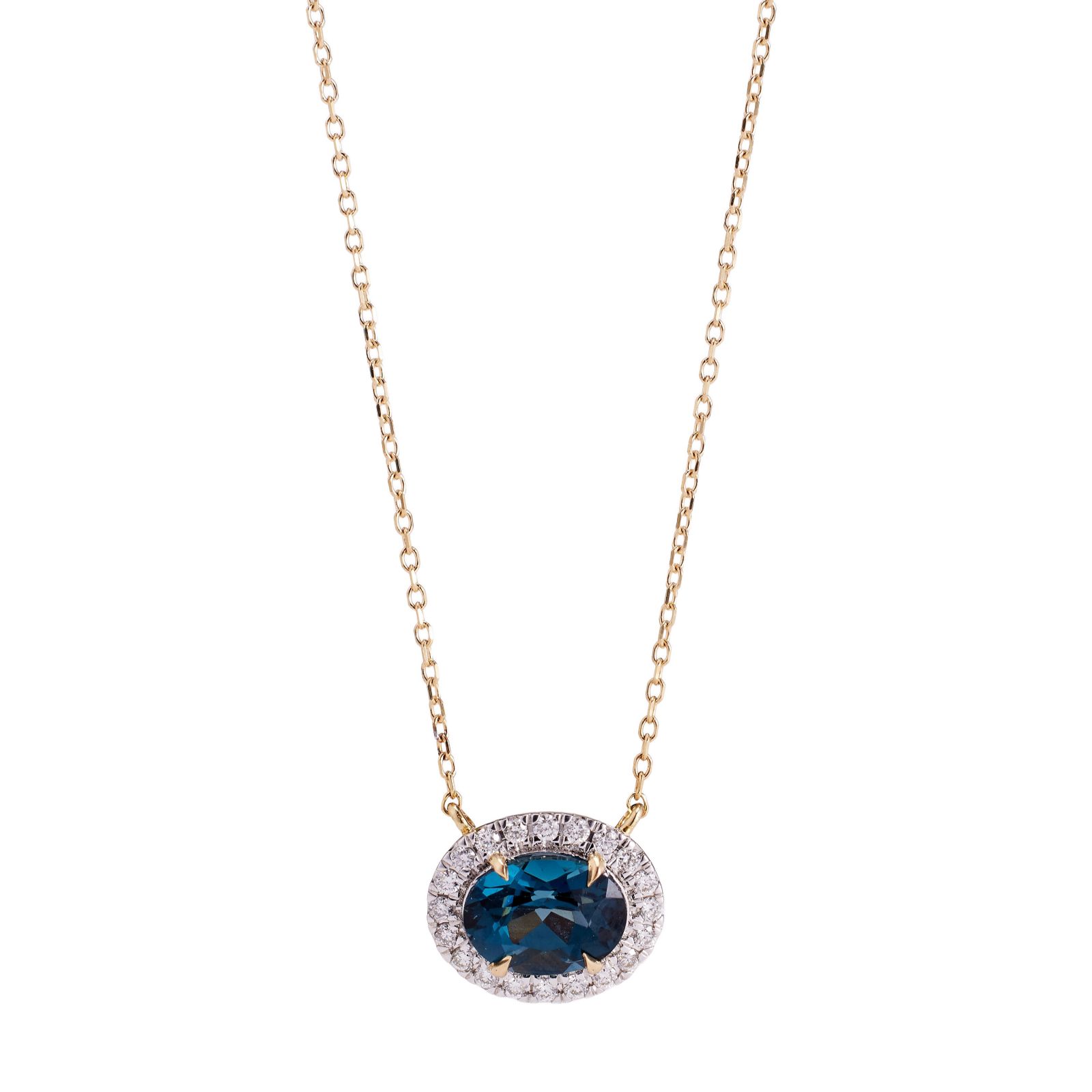 1.26ct Oval London Blue Topaz and 0.15ct Diamond Pendant Chain 9ct Gold