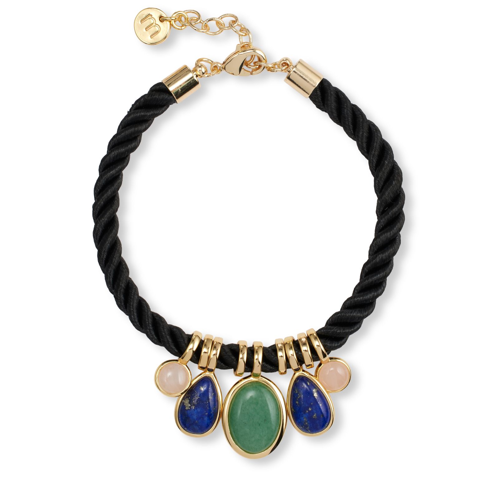 Malika Gemstone Semi Precious Multi-Charm Cord Bracelet