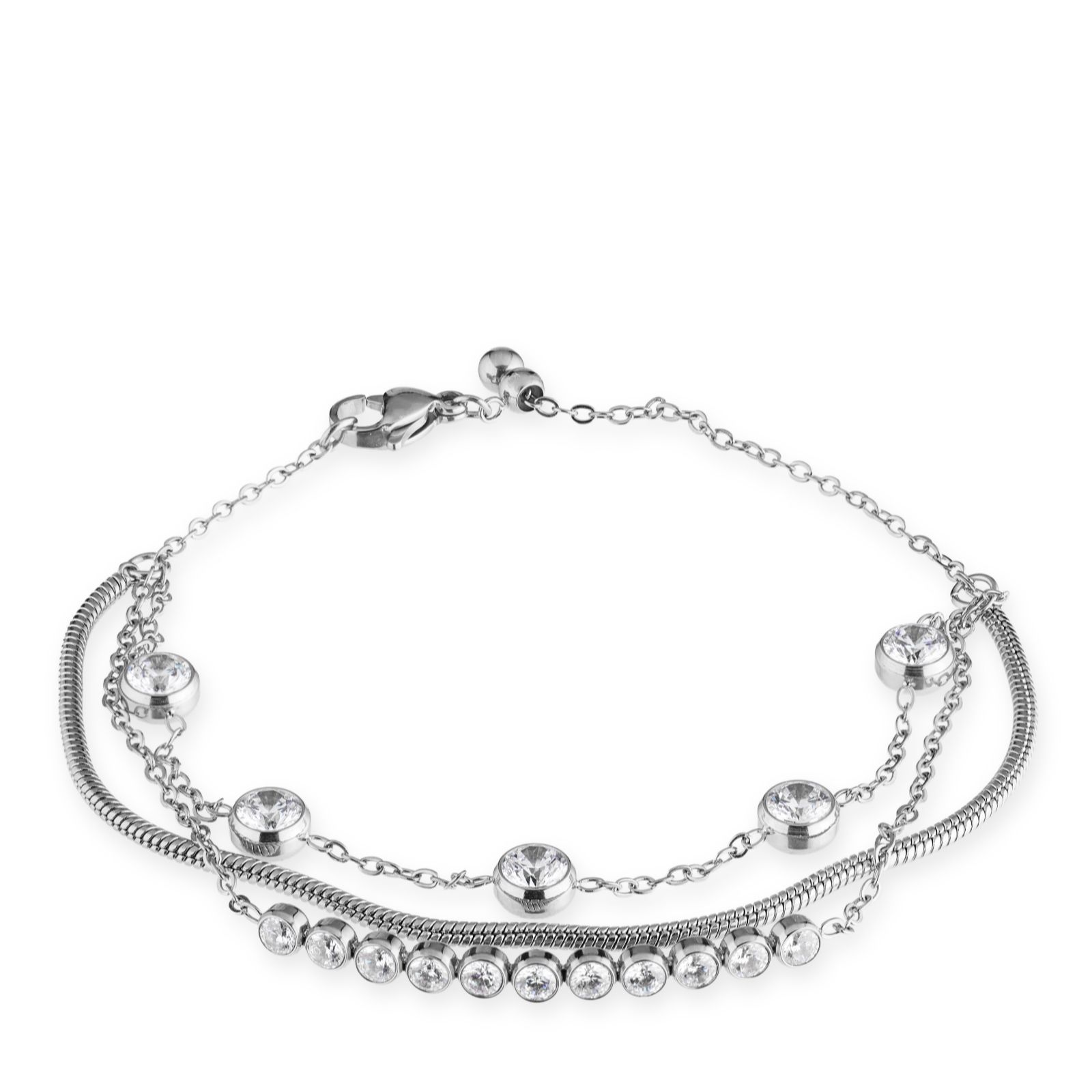 Steel by Diamonique Bezel Set Three Strand Bracelet