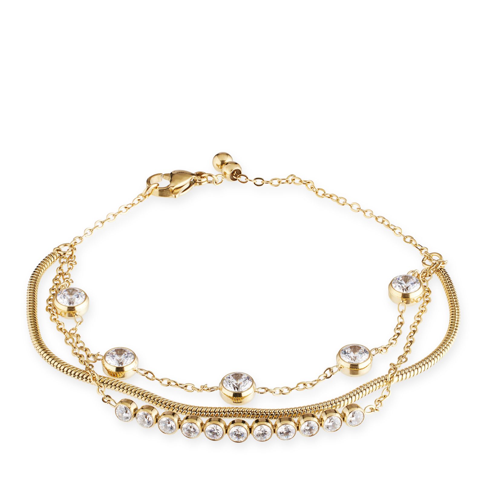 Steel by Diamonique Bezel Set Three Strand Bracelet
