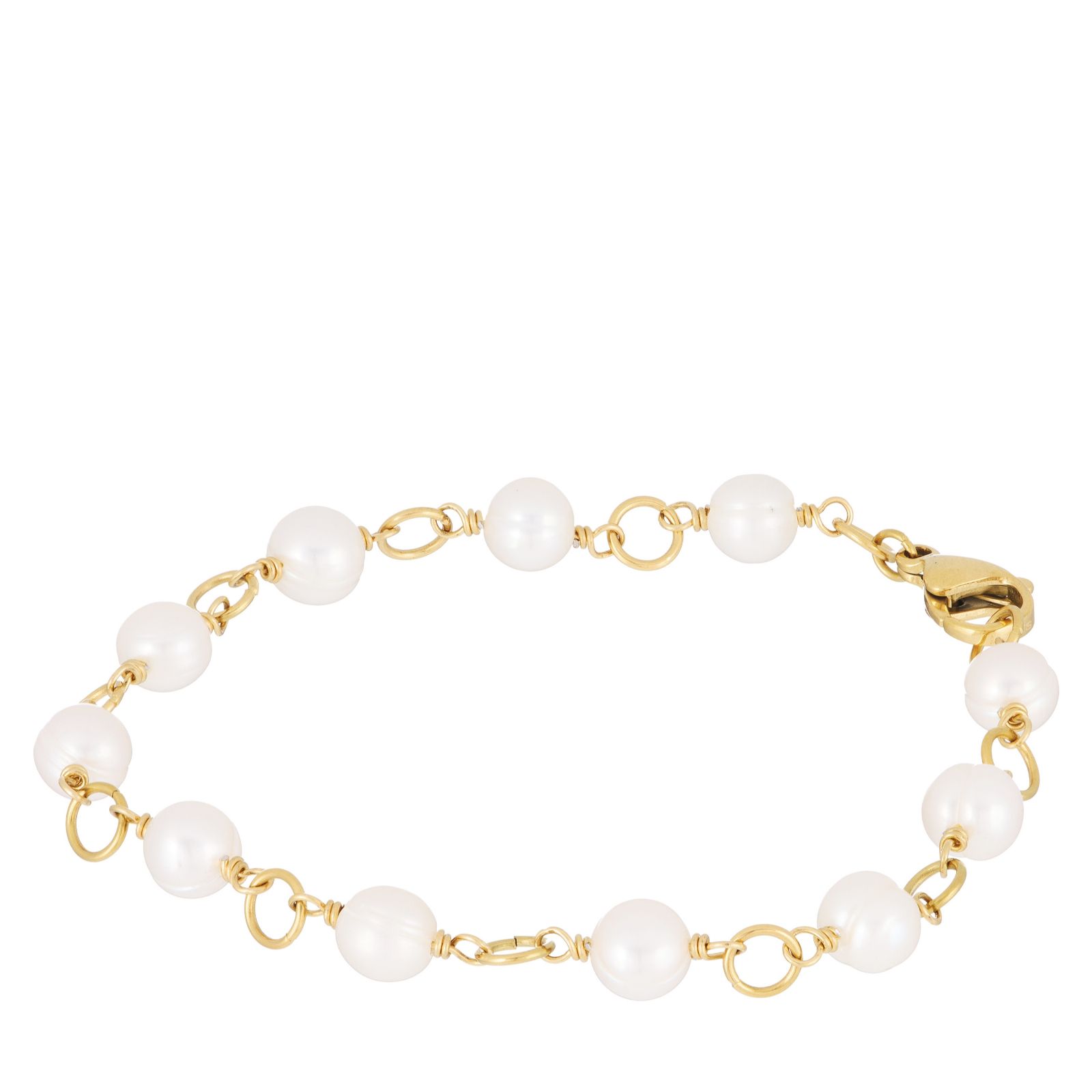 Lara Pearl 6-7mm Ringed Potato Pearl & Chain Bracelet Stainless Steel