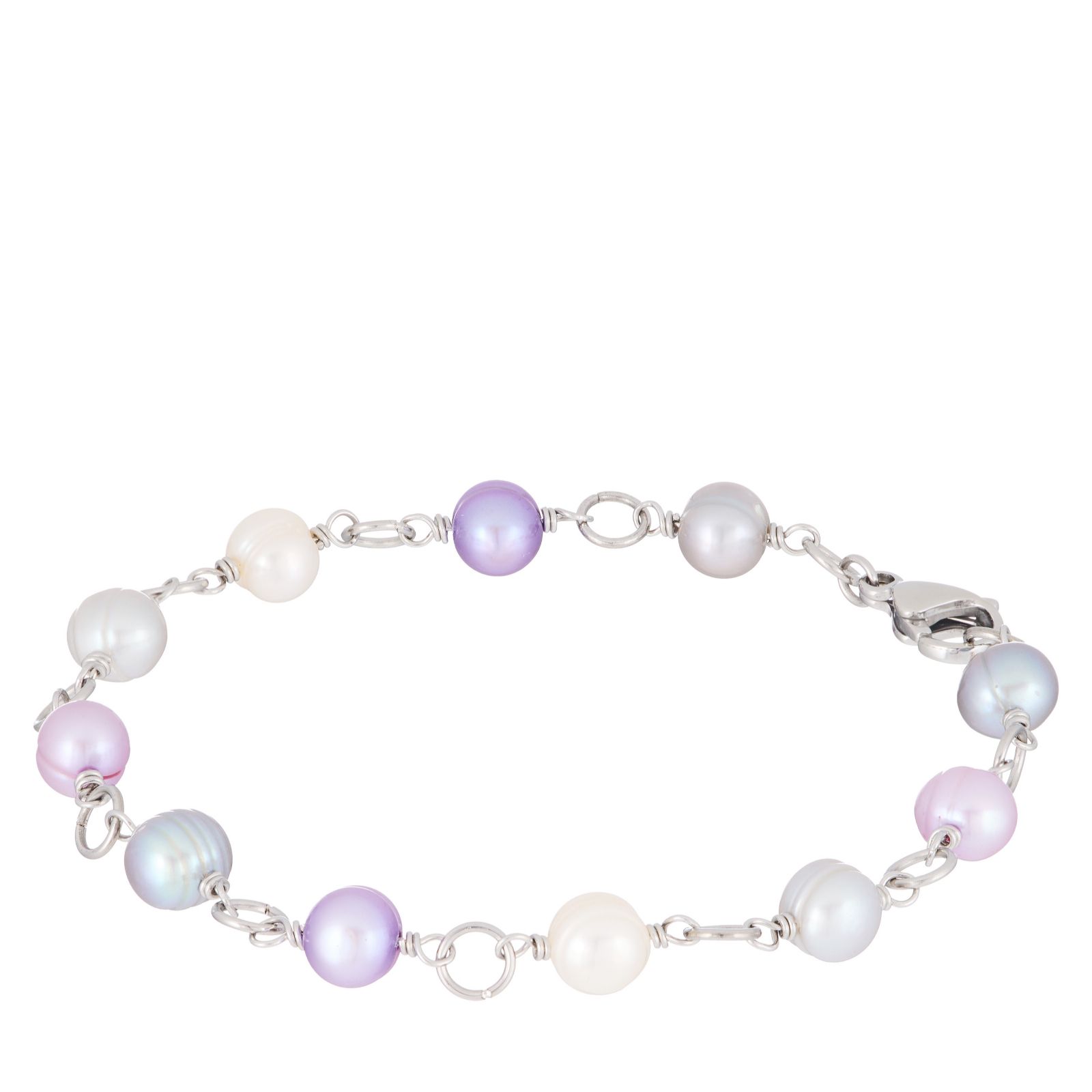 Lara Pearl 6-7mm Ringed Potato Pearl & Chain Bracelet Stainless Steel