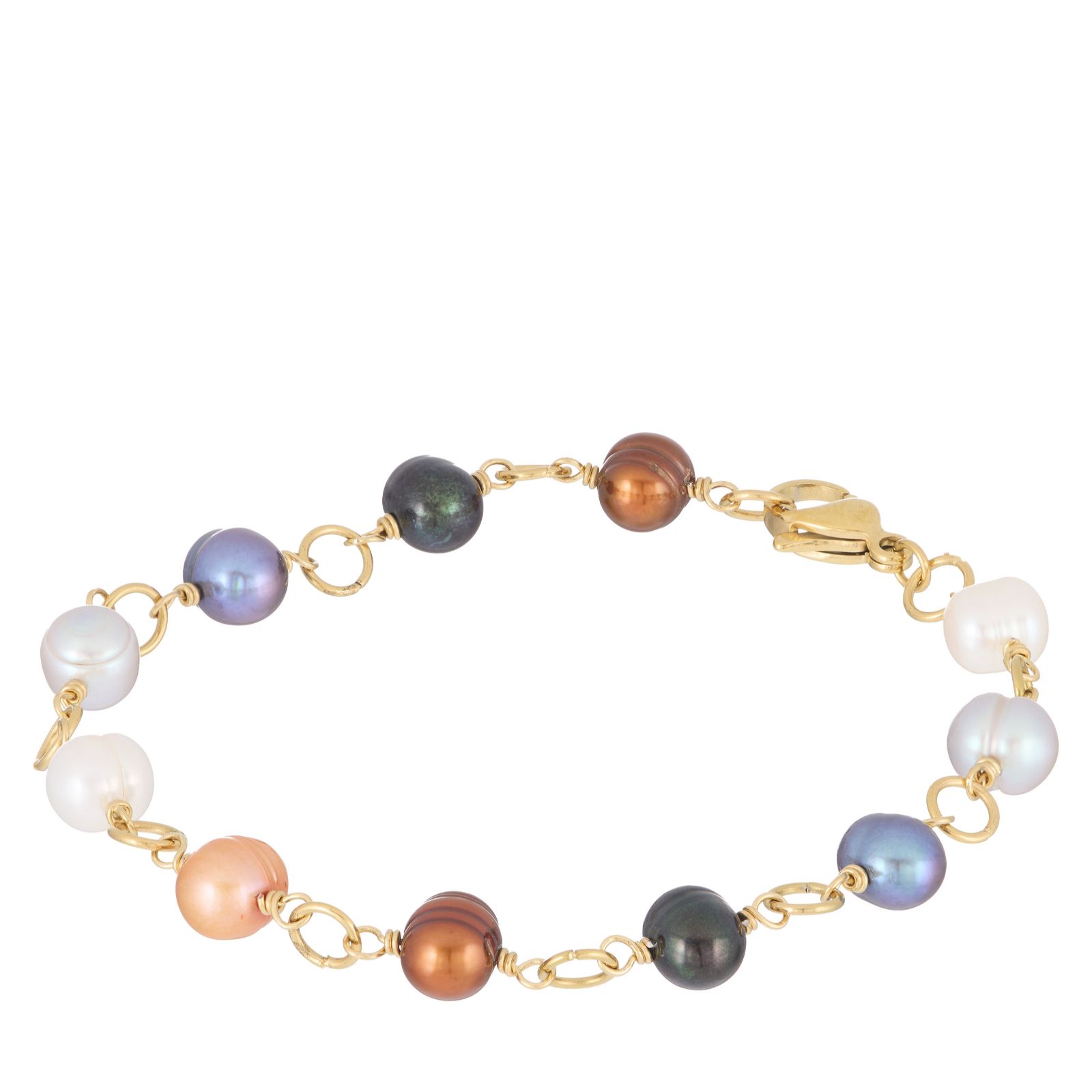 Lara Pearl 6-7mm Ringed Potato Pearl & Chain Bracelet Stainless Steel