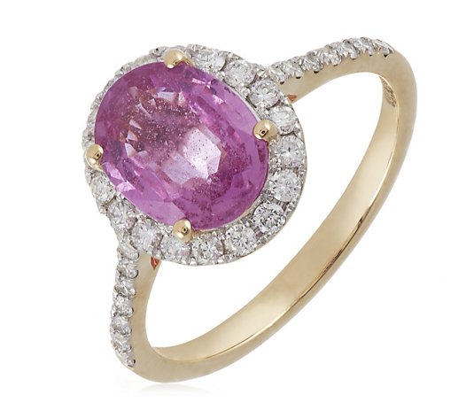 Outlet 2.00ct Pink Sapphire Oval Halo 0.30ct Diamond Ring 14ct Gold