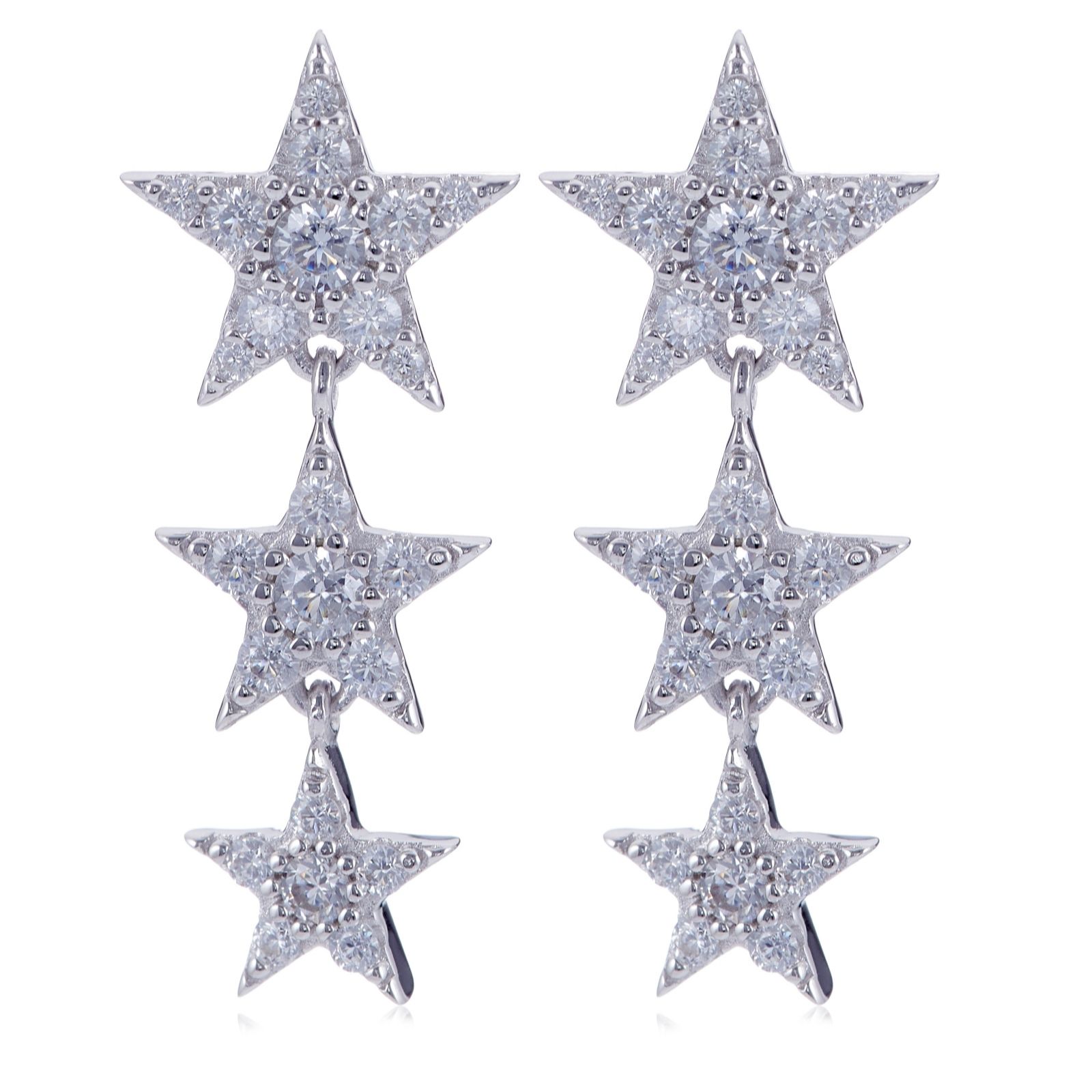 Diamonique 1.1ct tw Star Drop Earrings Sterling Silver