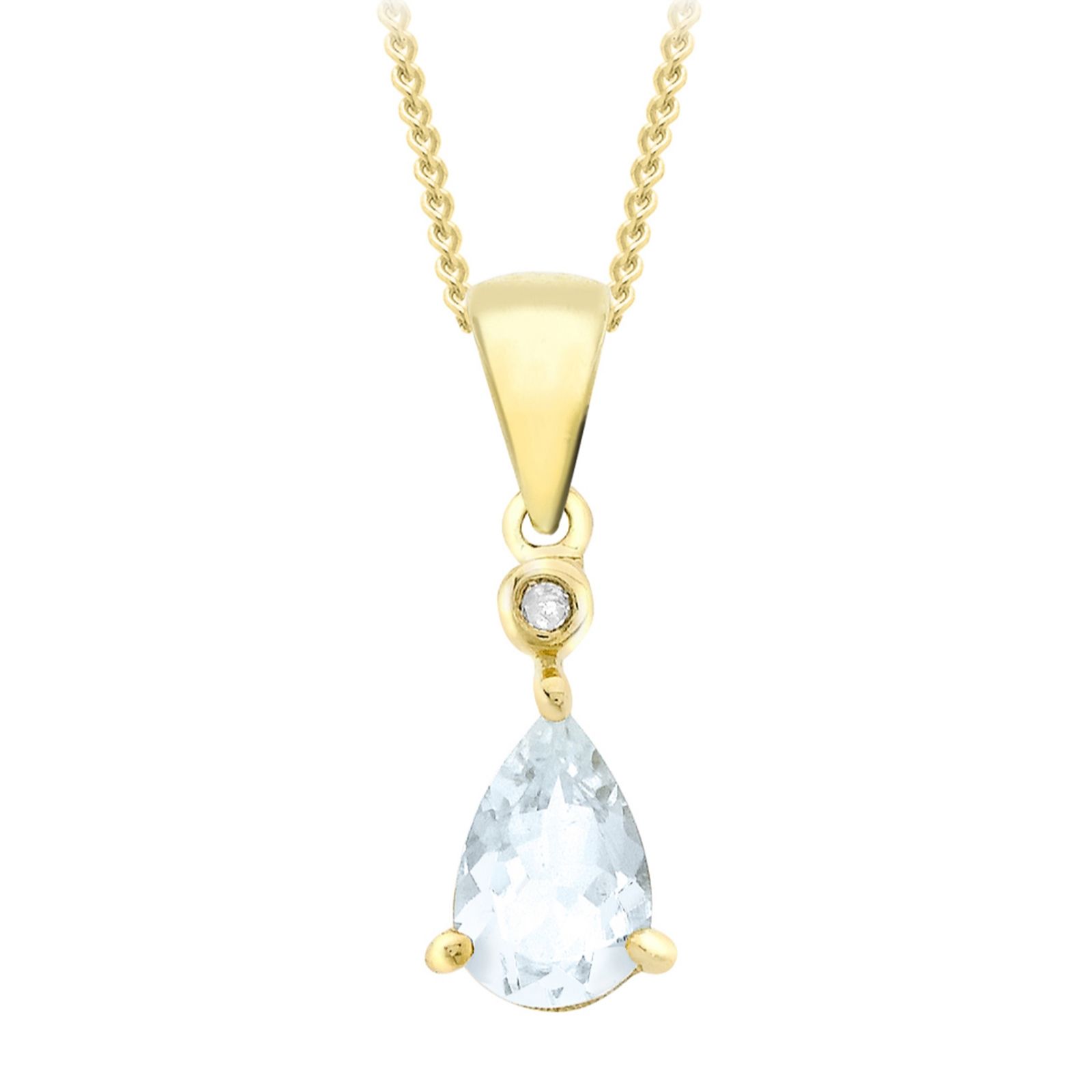 0.005ct Diamond 9ct Gold Aquamarine Pear Drop Necklace