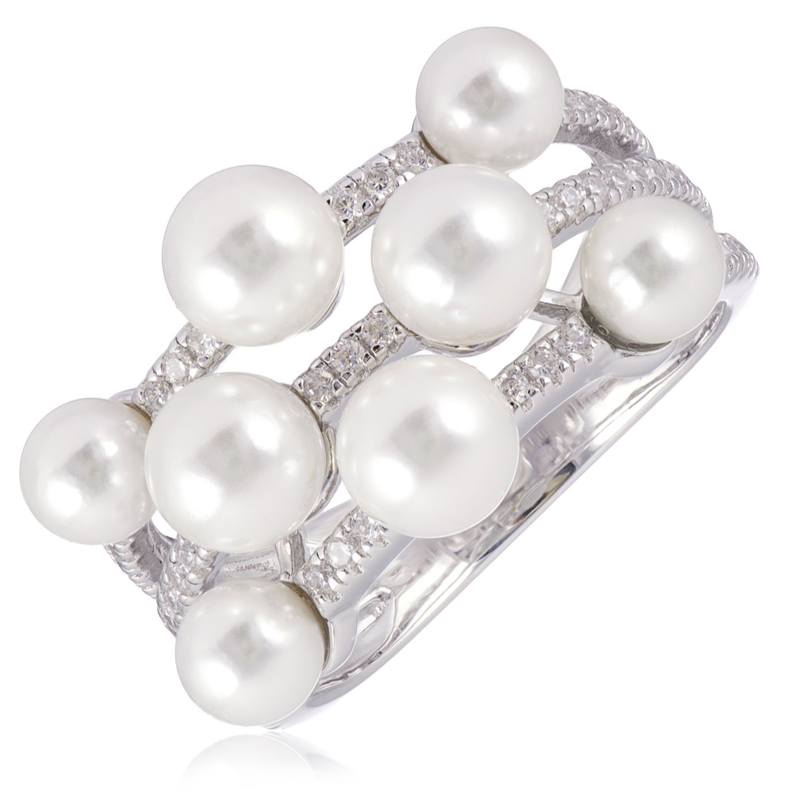 Diamonique 0.28ct Shell Pearl Bubble Ring Sterling Silver