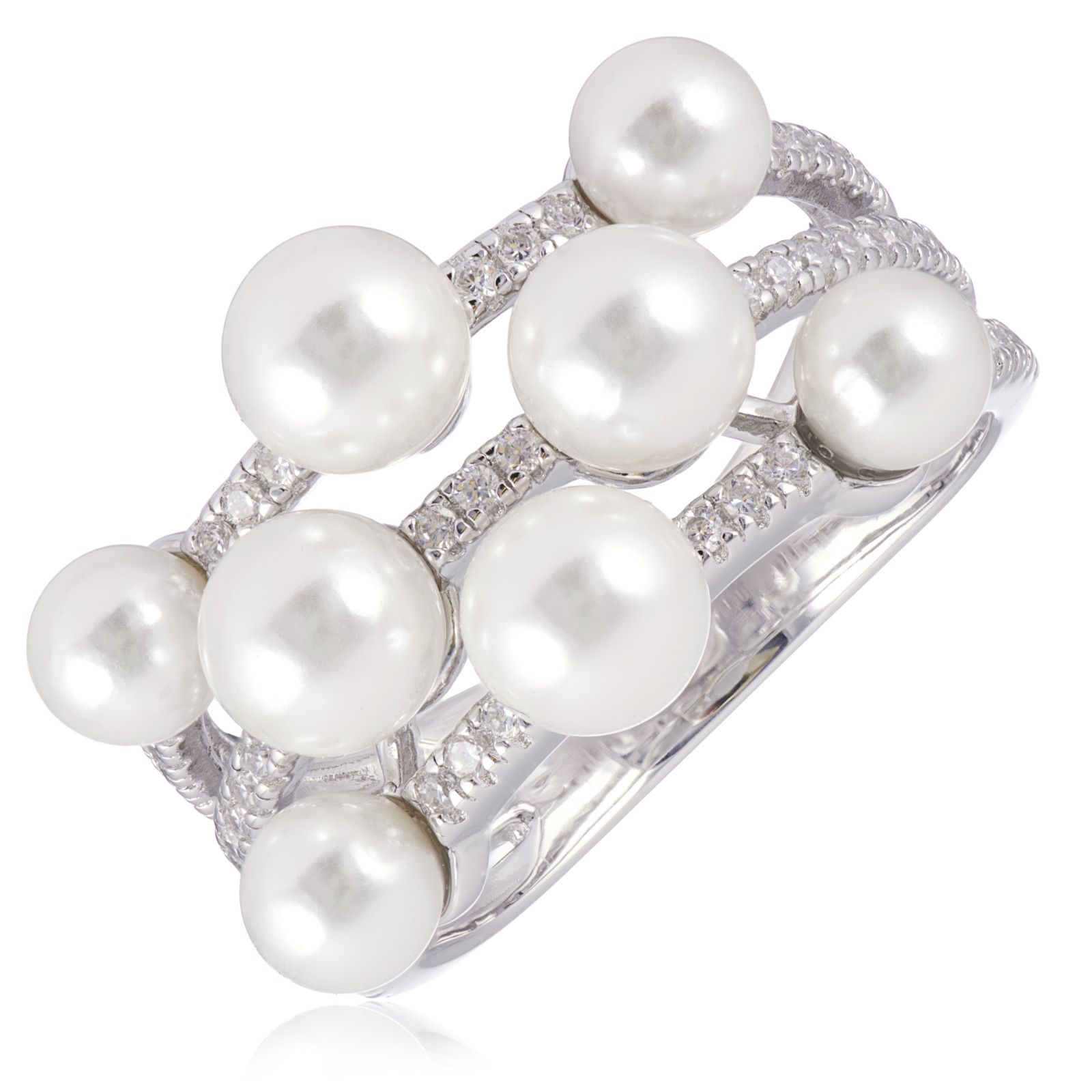 Diamonique 0.28ct Shell Pearl Bubble Ring Sterling Silver
