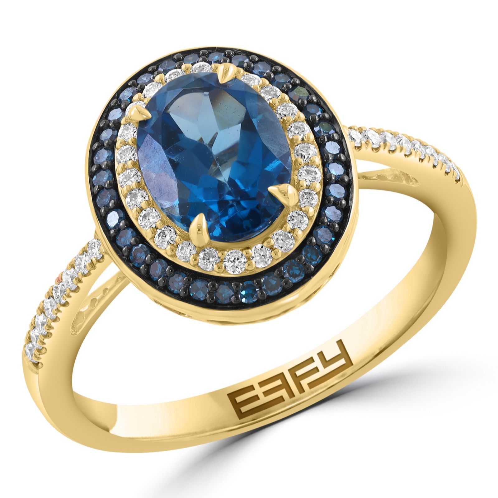 Effy 1.6ct London-Blue Topaz & 0.30ct Diamond Oval Ring 14ct Gold