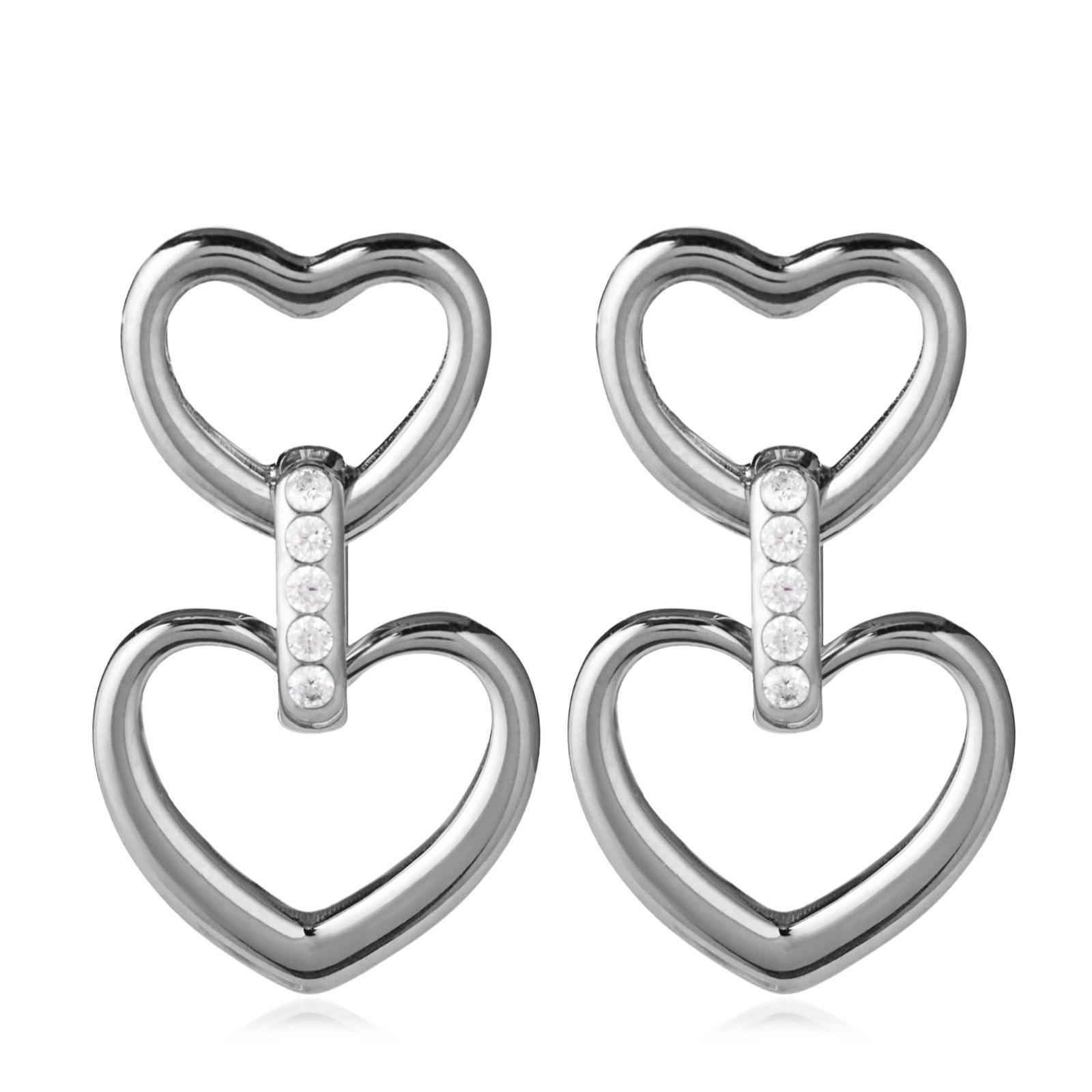 Steel by Diamonique Heart Link Drop Earrings Stainless Steel