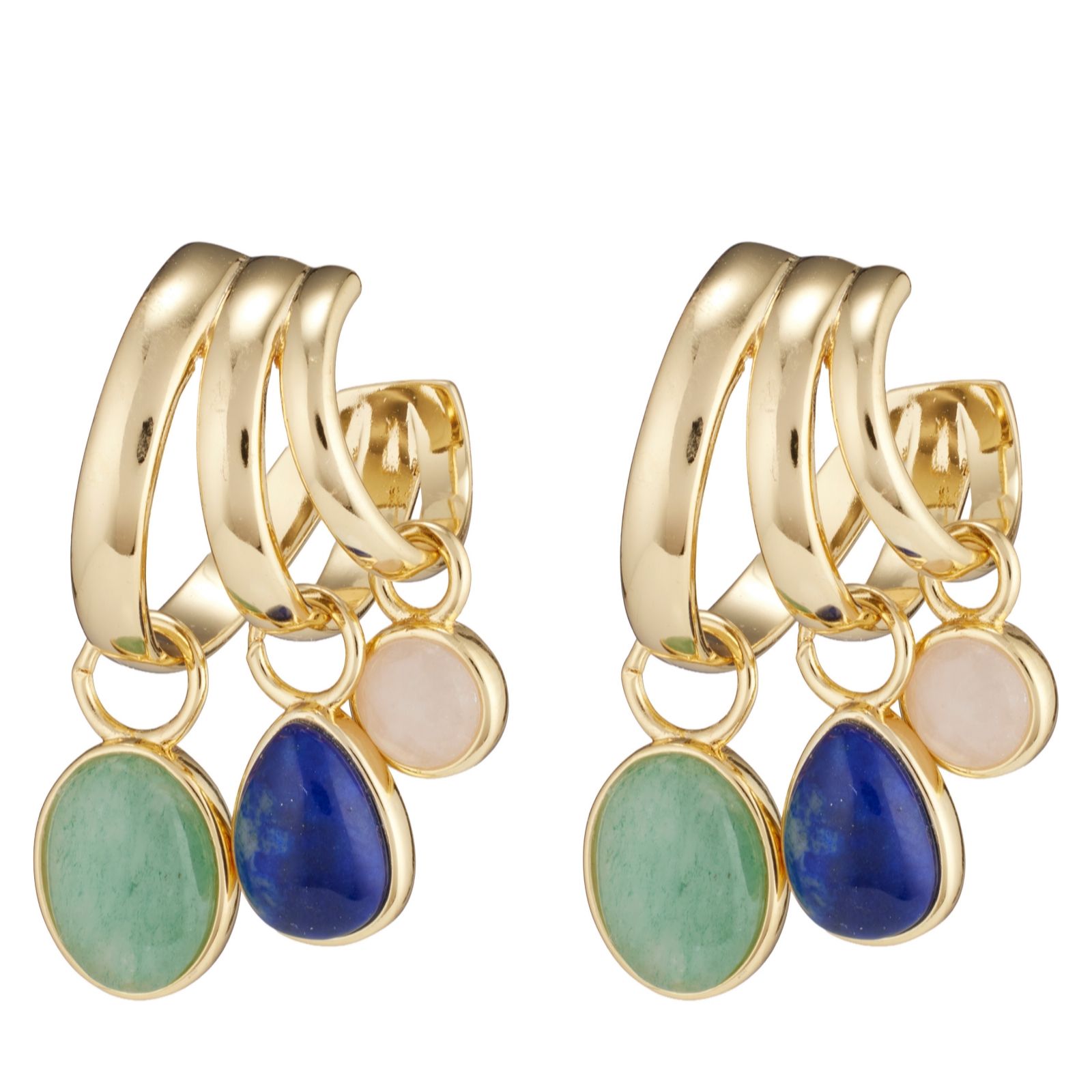 Malika Multi-Charm Semi Precious Gemstone Triple Hoop Earrings