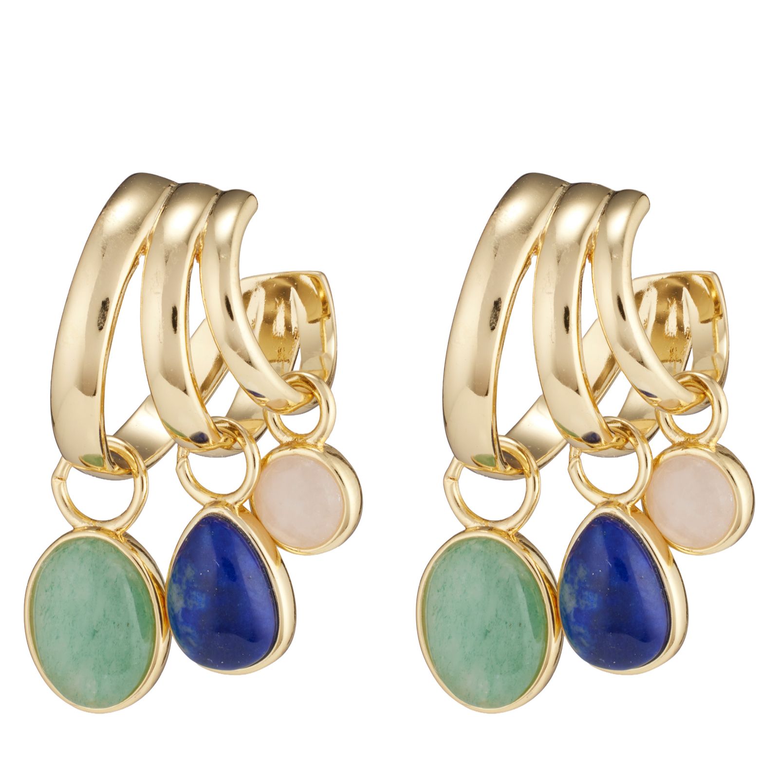 Malika Multi-Charm Semi Precious Gemstone Triple Hoop Earrings