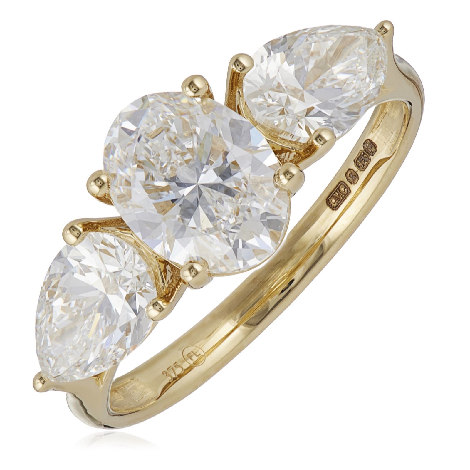 Fire Light 3ct Lab Grown Diamond Oval & Pear Cut Trilogy Ring 9ct Gold