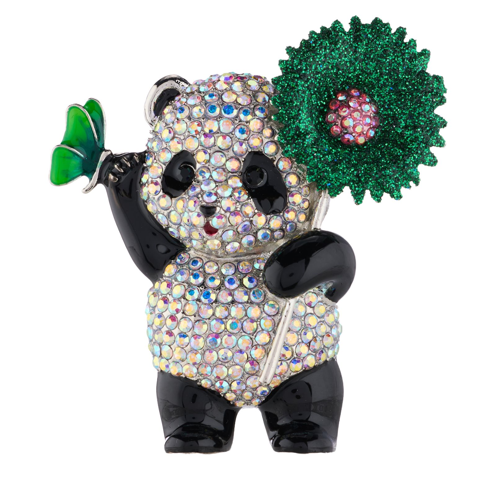 Butler & Wilson Panda Holding Flower Brooch