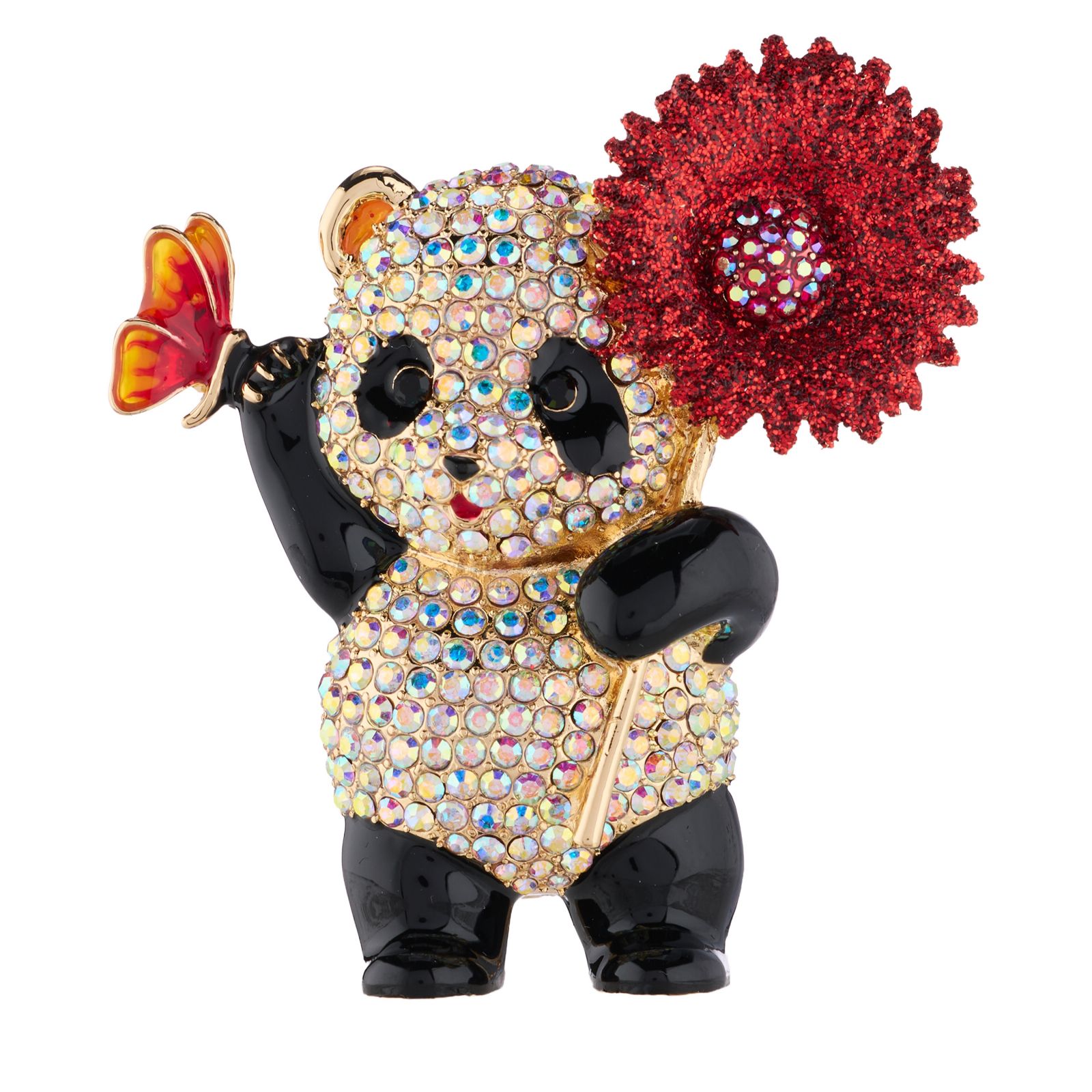 Butler & Wilson Panda Holding Flower Brooch