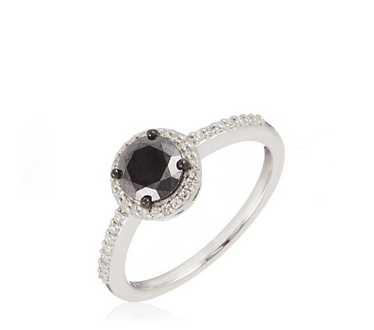 1.00ct Black & White Diamond Halo Ring Sterling Silver