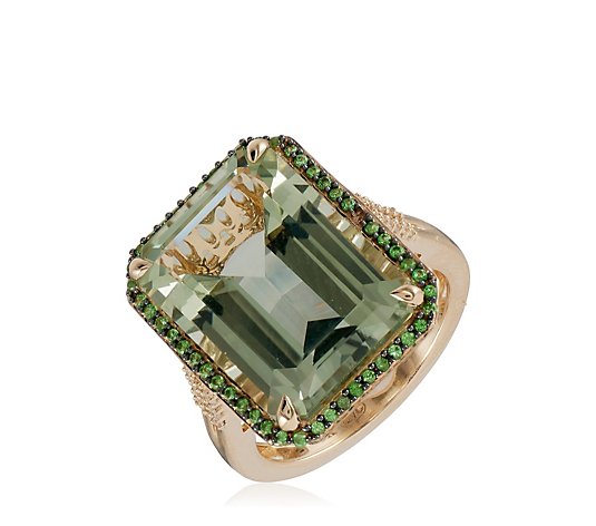 10.5ct Green Amethyst 0.2ct Tsavorite & 0.72ct Diamond Ring 9ct Gold