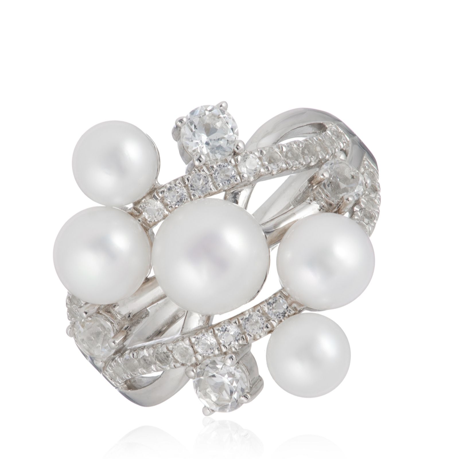 Lara Pearl Topaz Pearl Cluster Ring Sterling Silver - QVC UK