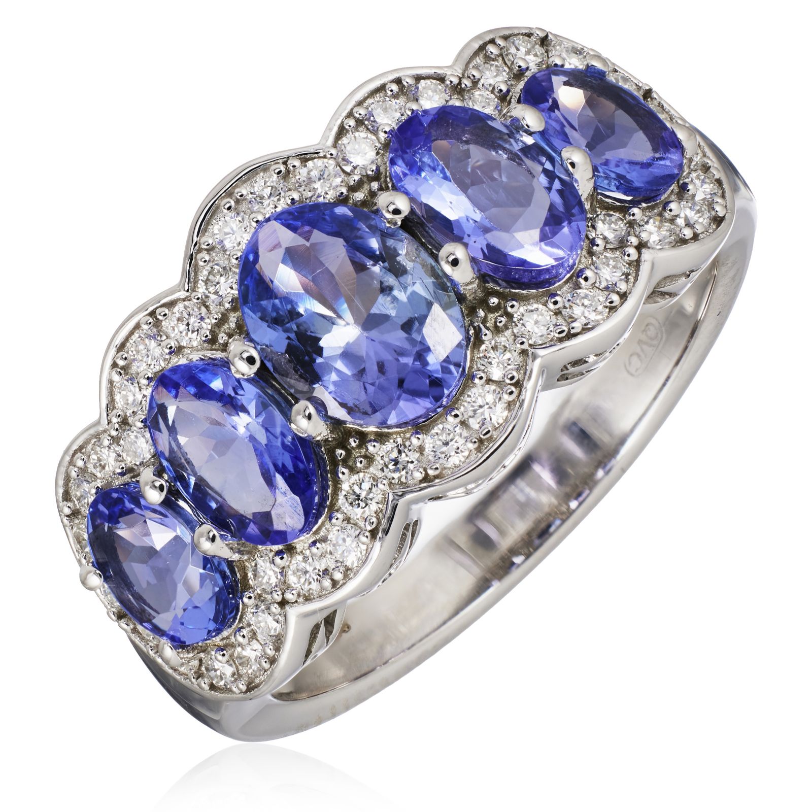 2.29ct AA Oval Tanzanite & 0.29ct Diamond Band Ring 9ct Gold