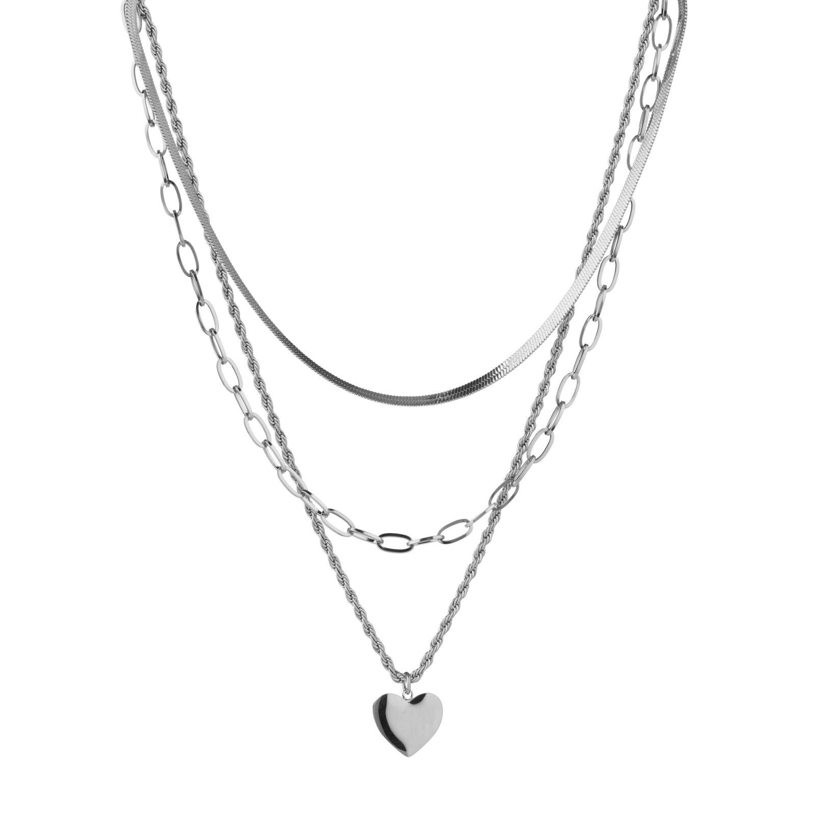 Steel by Diamonique Layered 3 in 1 Necklace Stainless Steel