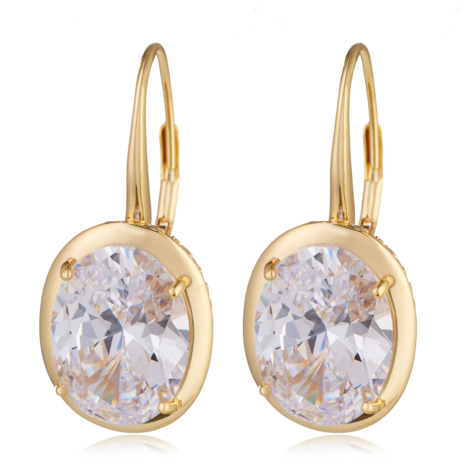 Paul Costelloe for Diamonique Oval Cut Pave Leverback Earrings