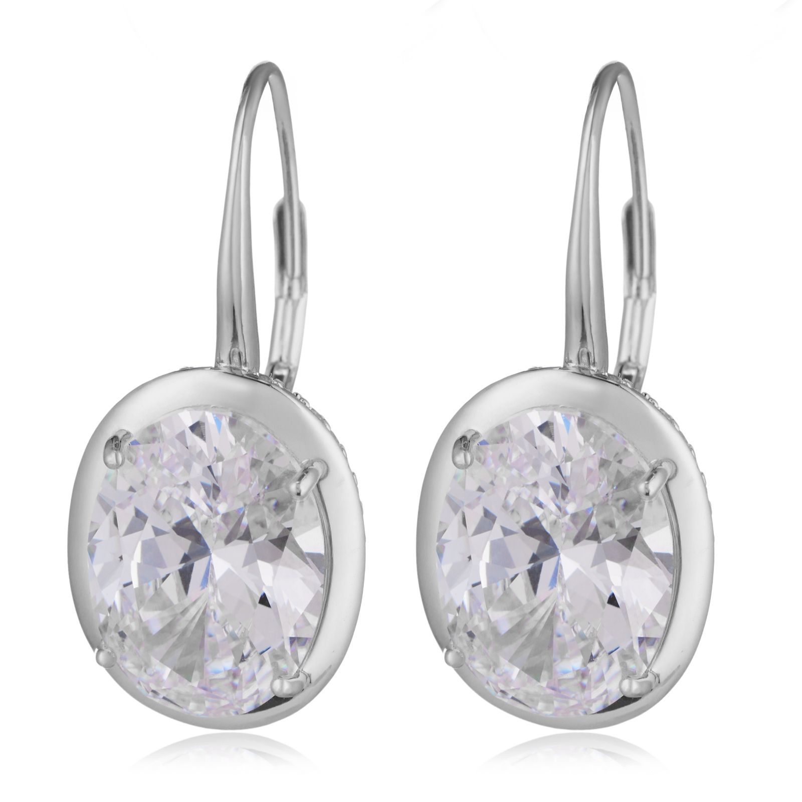 Paul Costelloe for Diamonique Oval Cut Pave Leverback Earrings