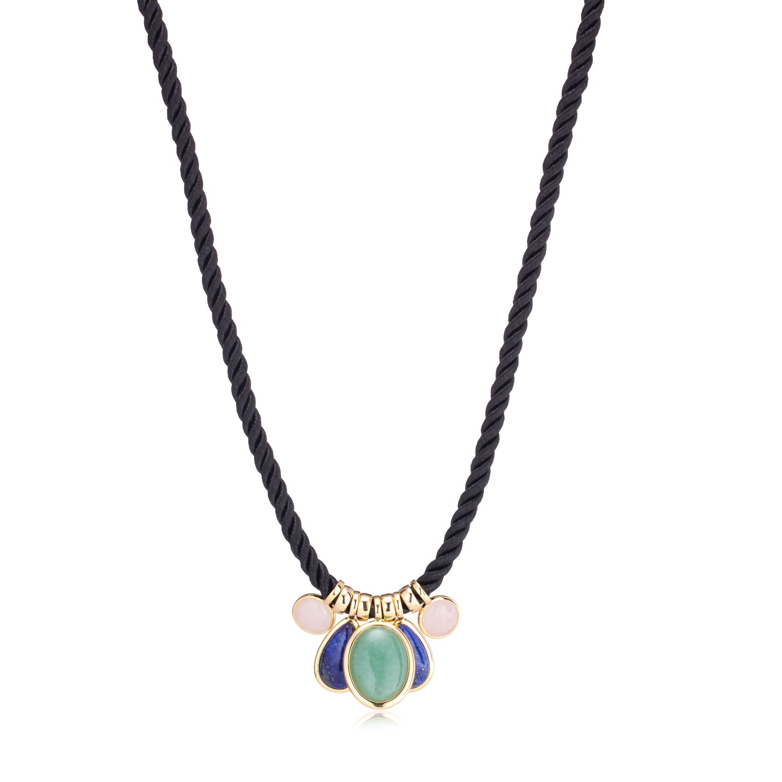 Malika Gemstone Semi Precious Multi-Charm Cord Necklace
