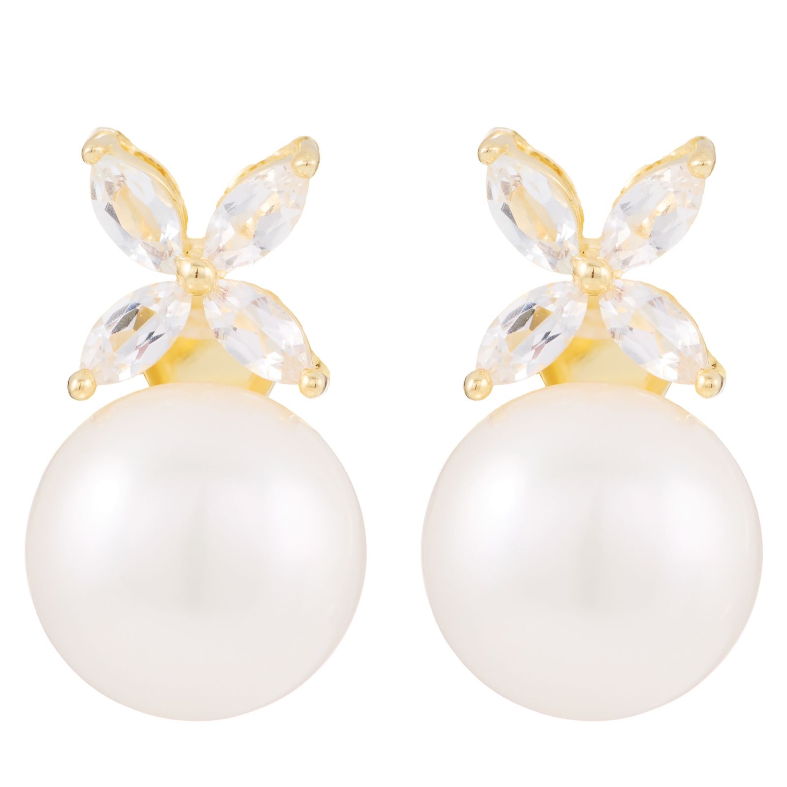Lara Pearl 7-8mm Button Pearl & White Topaz Stud Earrings
