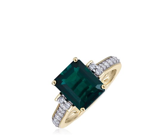 3.24ct Fire Light Created Emerald& 0.25ct H SI2 Lab Grown Diamond Ring